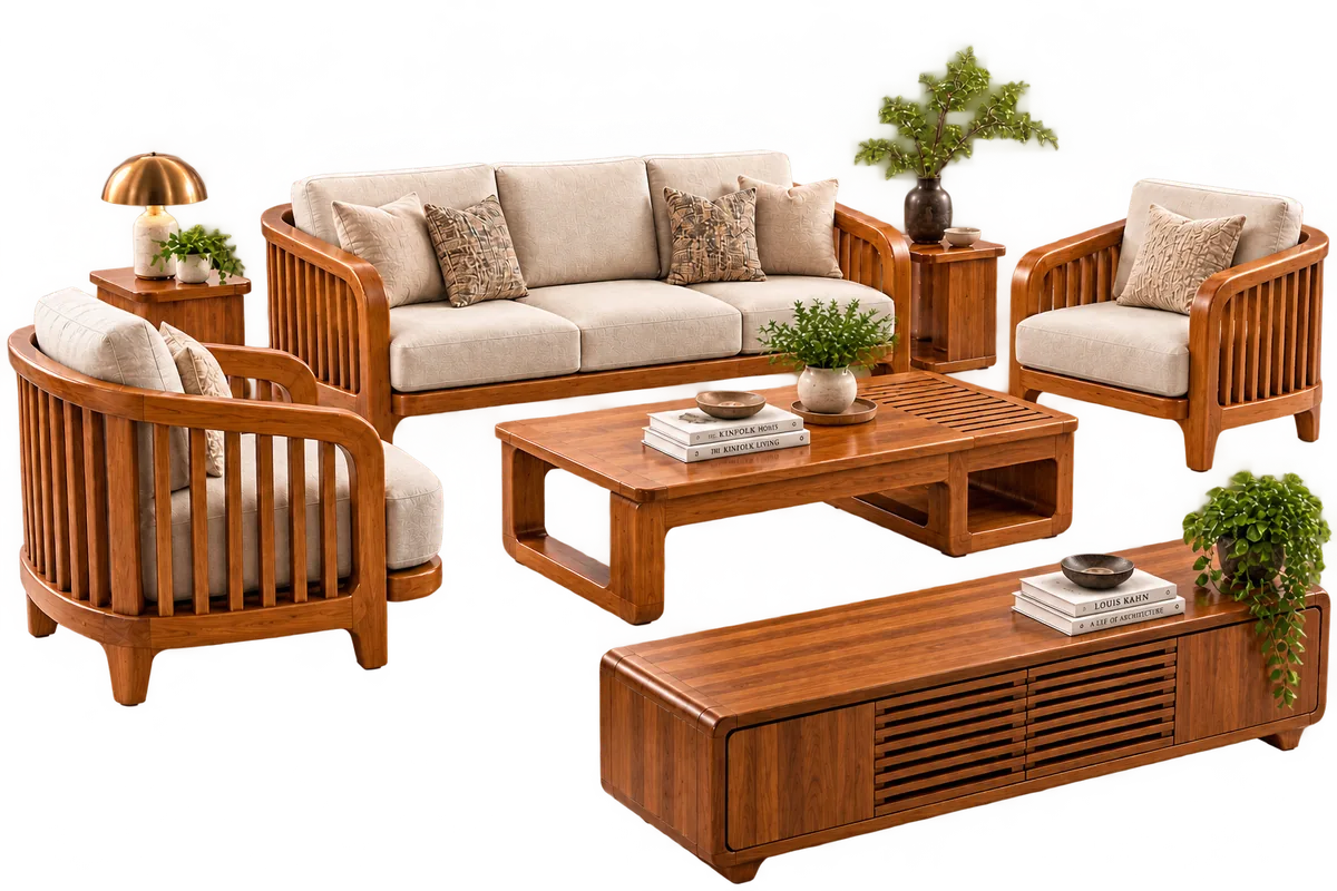 Assam teak sofa set made at the Erum Furniture factory in Nagavara
