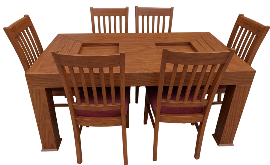 Assam teak dining set with six chairs made to order at Erum Furniture, Nagavara