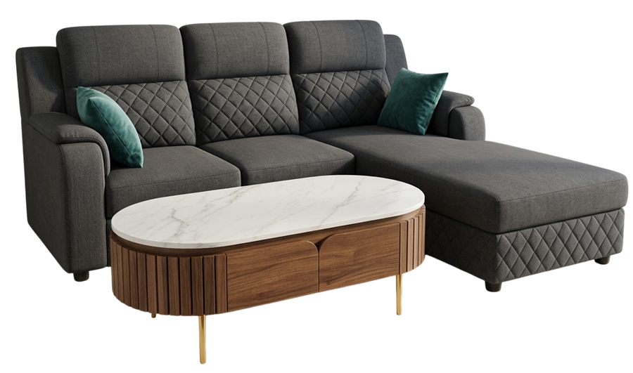 L-shape teak sofa set made to order at Erum Furniture, Nagavara