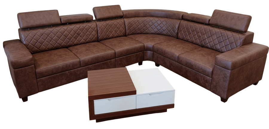 L-shape teak sofa set made to order at the Erum Furniture workshop in Nagavara